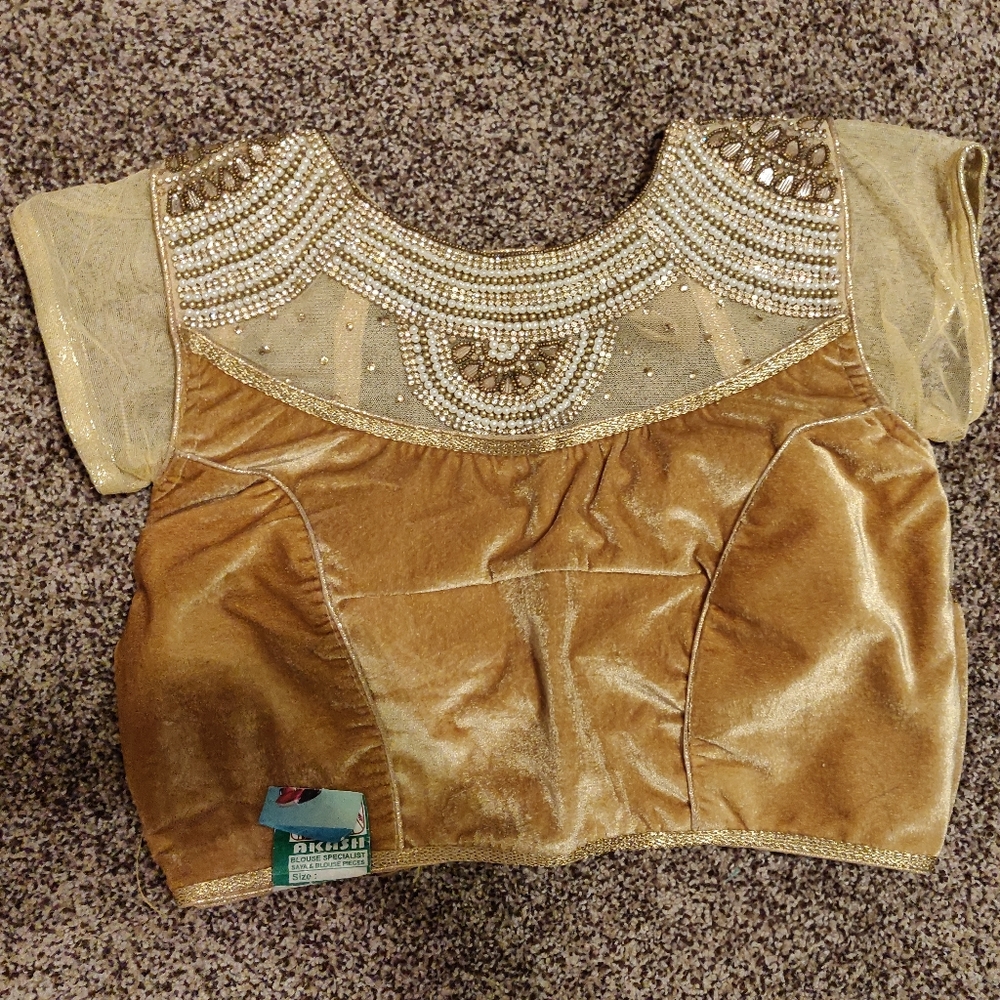 Yellow/Gold Indian Sari/Ghagra Blouse with Gems